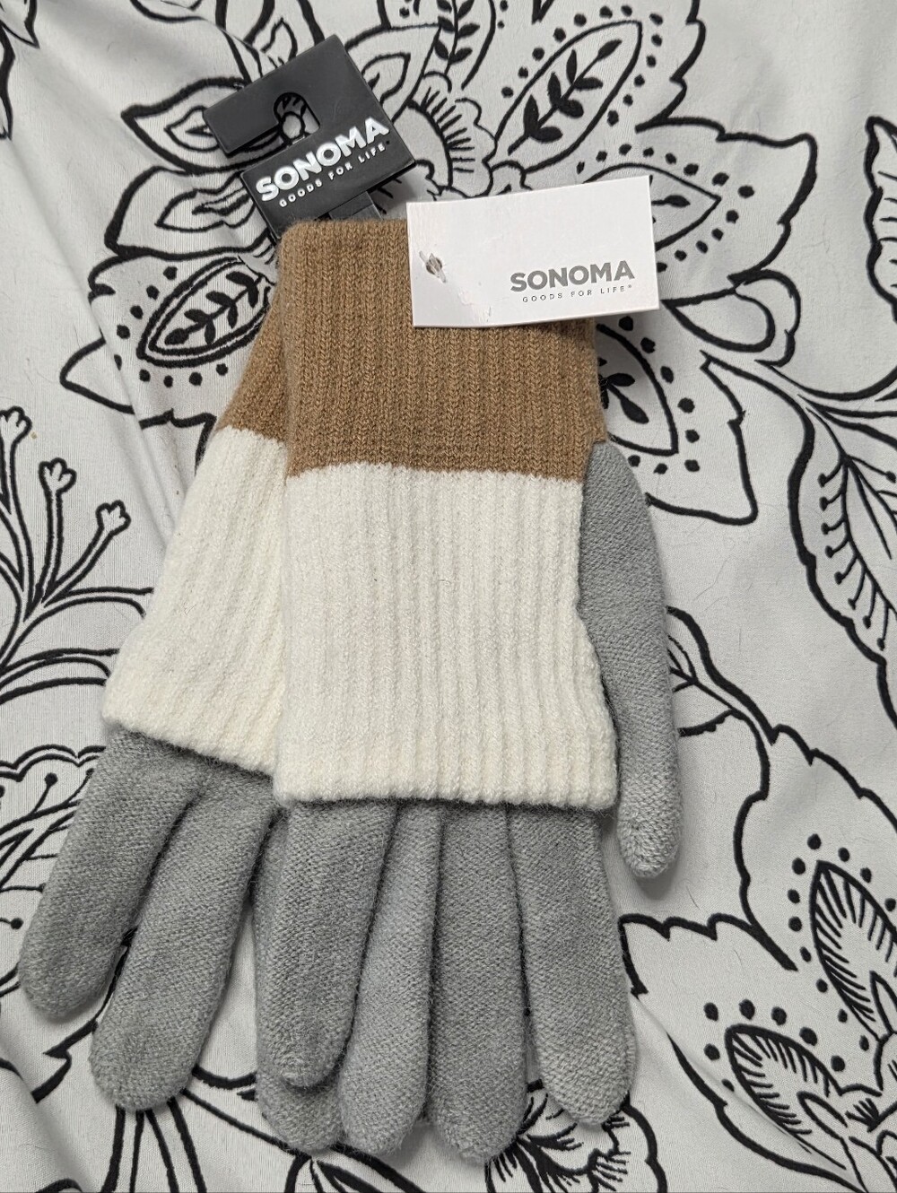 Sonoma Colorblock Knit Mittens — Brown, Cream & Gray
